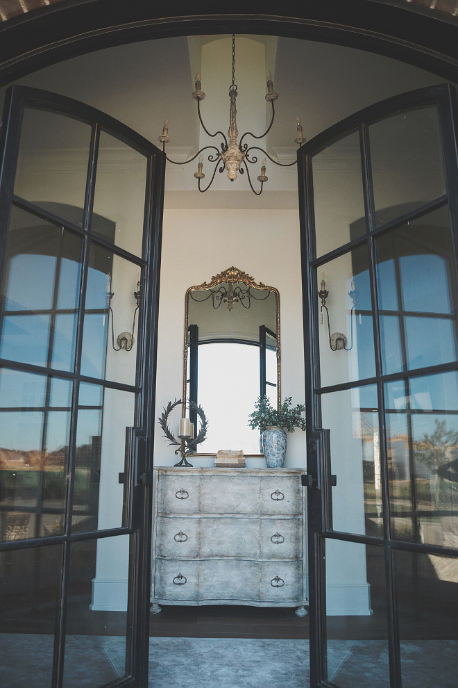 French foyer with double black steel and glass doors French foyer with double black steel and glass door ideas #Frenchfoyer #doubledoors #blacksteelandglassdoors