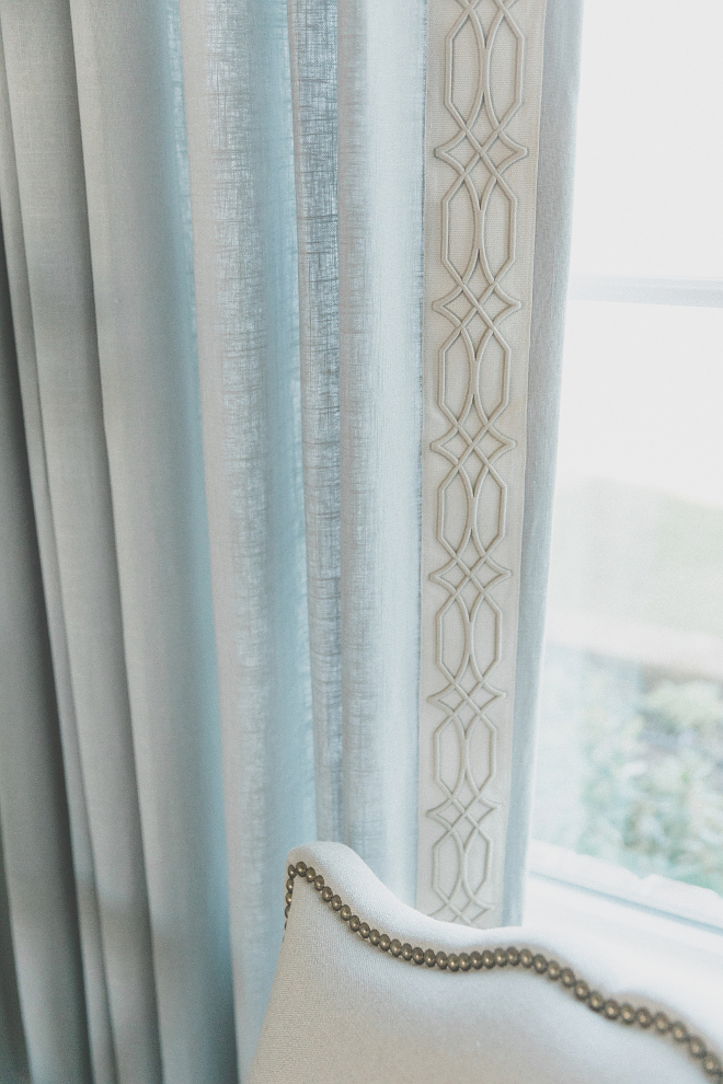 French Blue drapes with a custom embroidered banding