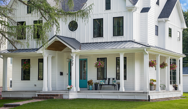 White Farmhouse With Wrap Around Porch Home Bunch Interior