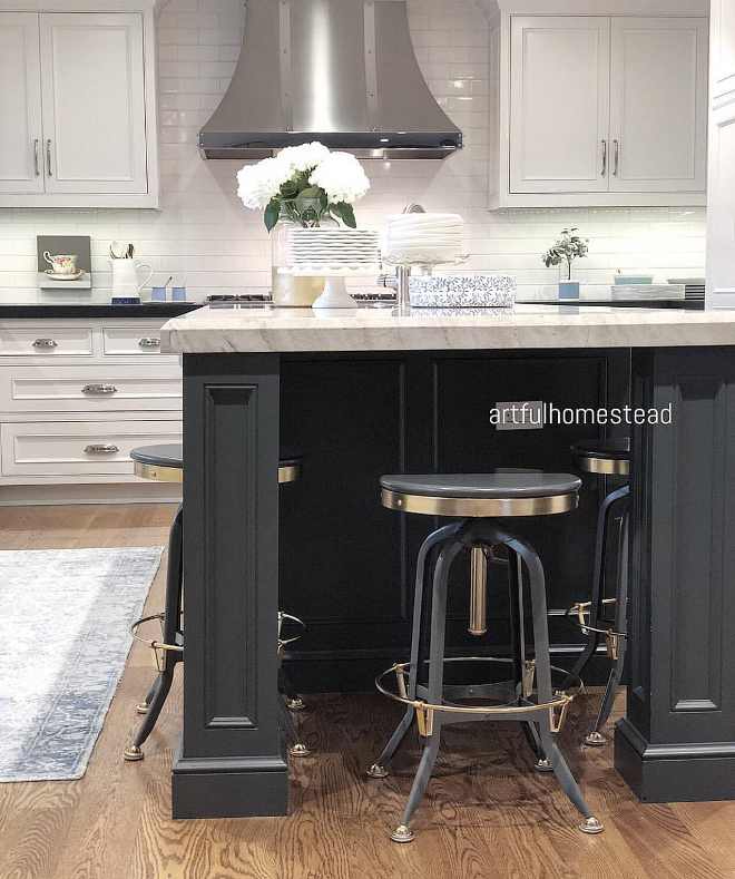 Charcoal Gray Kitchen Island paint color Benjamin Moore 1602 Gunmetal 