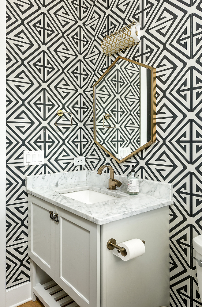 Geometric wallpaper is Demetrius by Thibaut