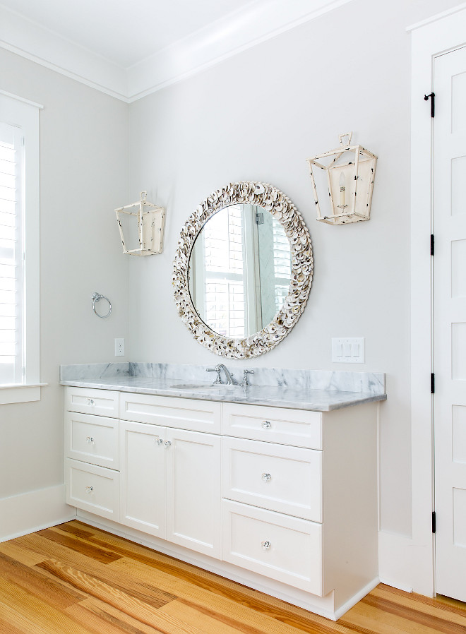 shell mirror Bathroom with round shell mirror coastal shell mirror #shellmirror