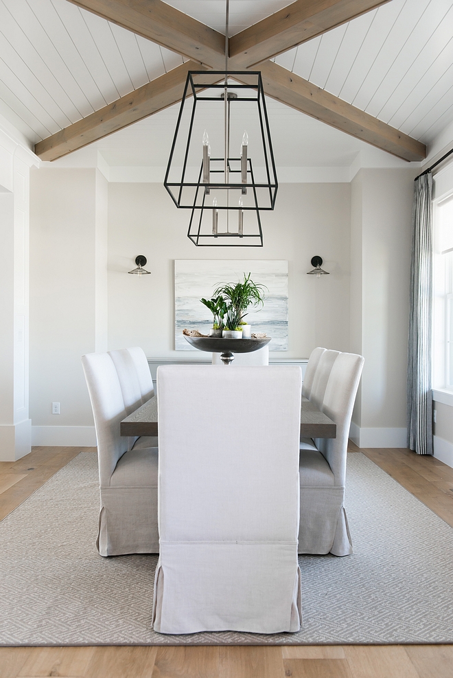 Modern Farmhouse Dining Room Ceiling tongue and groove and beams