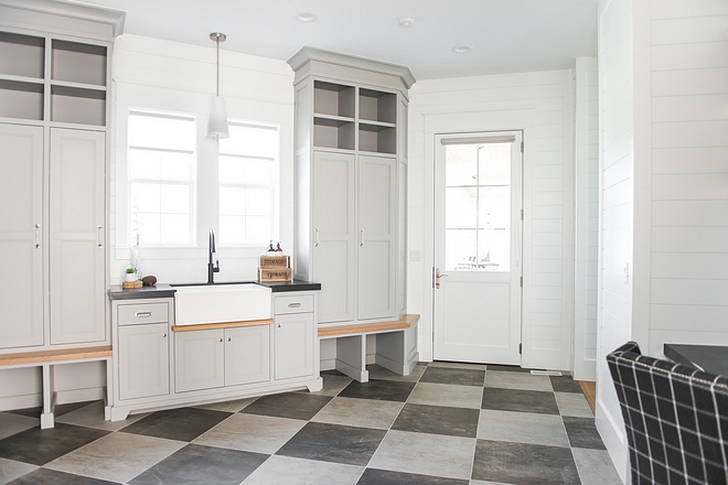 Modern farmhouse grey laundry room mudroom