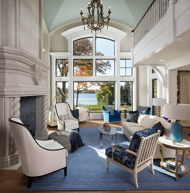 Blue White Lakehouse Living Room Blue White Lakehouse Living Room Windows Blue White Lakehouse Living Room Windows are by Marvin Windows #BlueWhite #Lakehouse #LivingRoom #windows