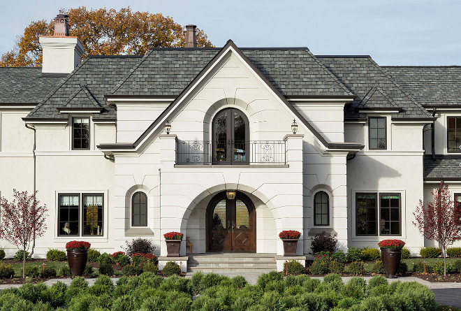 Beige Stucco Beige Stucco home with black windows by Marvin #BeigeStucco #blackwindows #Marvinwindows