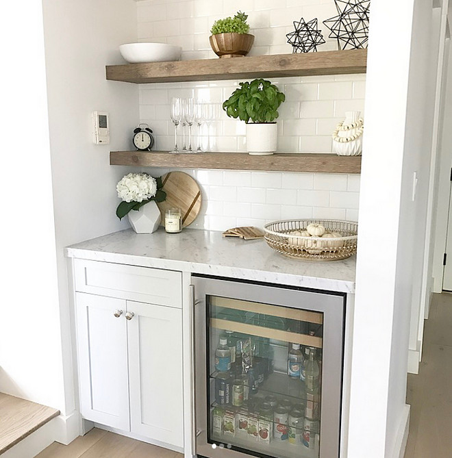 Bar Floating Shelves all details on Home Bunch blog wood stain color Bar Floating Shelves Bar Floating Shelves Bar Floating Shelves #Bar #FloatingShelves