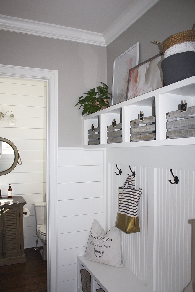 Shiplap and beadboard paint color Pure White by Sherwin Williams