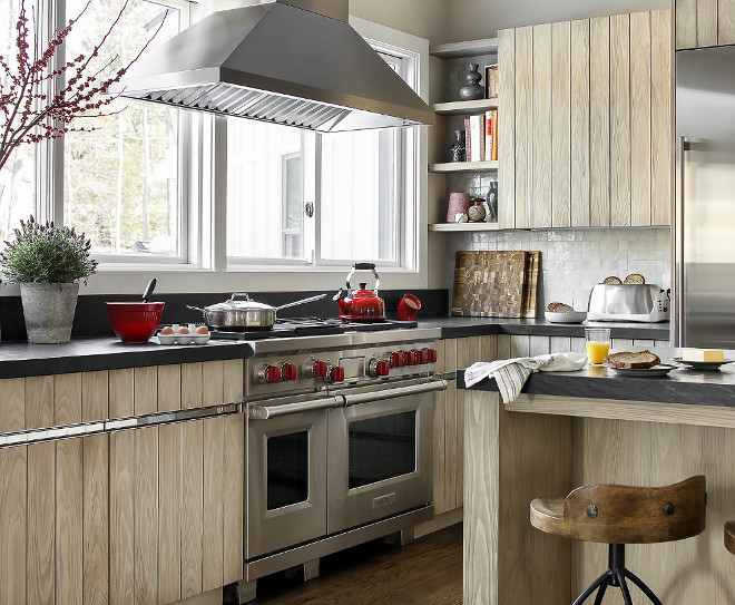 Farmhouse Kitchen with Glazed Shiplap Cabinets