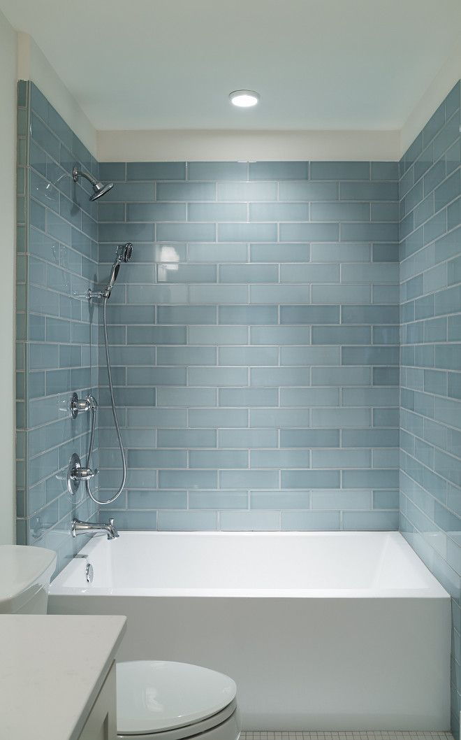 Blue shower tile source on Home Bunch