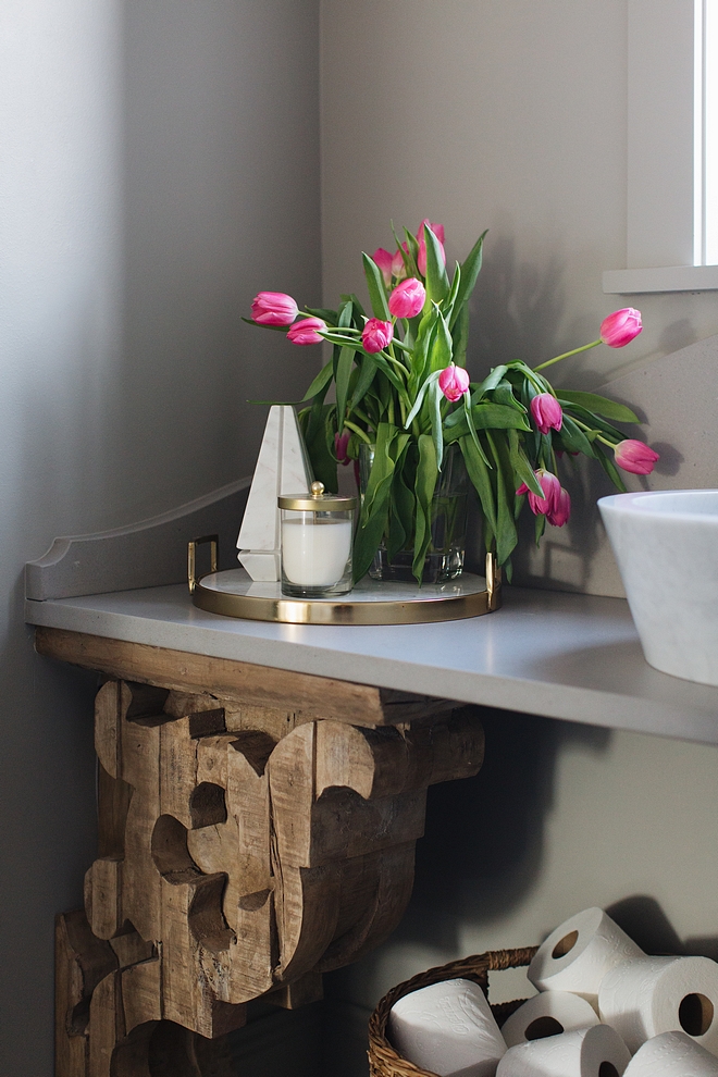 Reclaimed Corbels Corbels Bathroom washstand with reclaimed wood corbels base souce on Home Bunch #ReclaimedwoodCorbels #ReclaimedCorbels