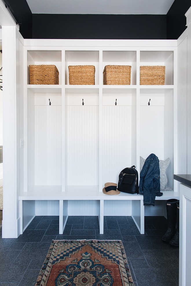 Mudroom Cubbies Mudroom Cubbies White Mudroom Cubbies with black walls great farmhouse look #Mudroom #Cubbies #farmhouse