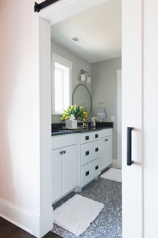 Jack and Jill Bathroom painted in BM Gray Owl