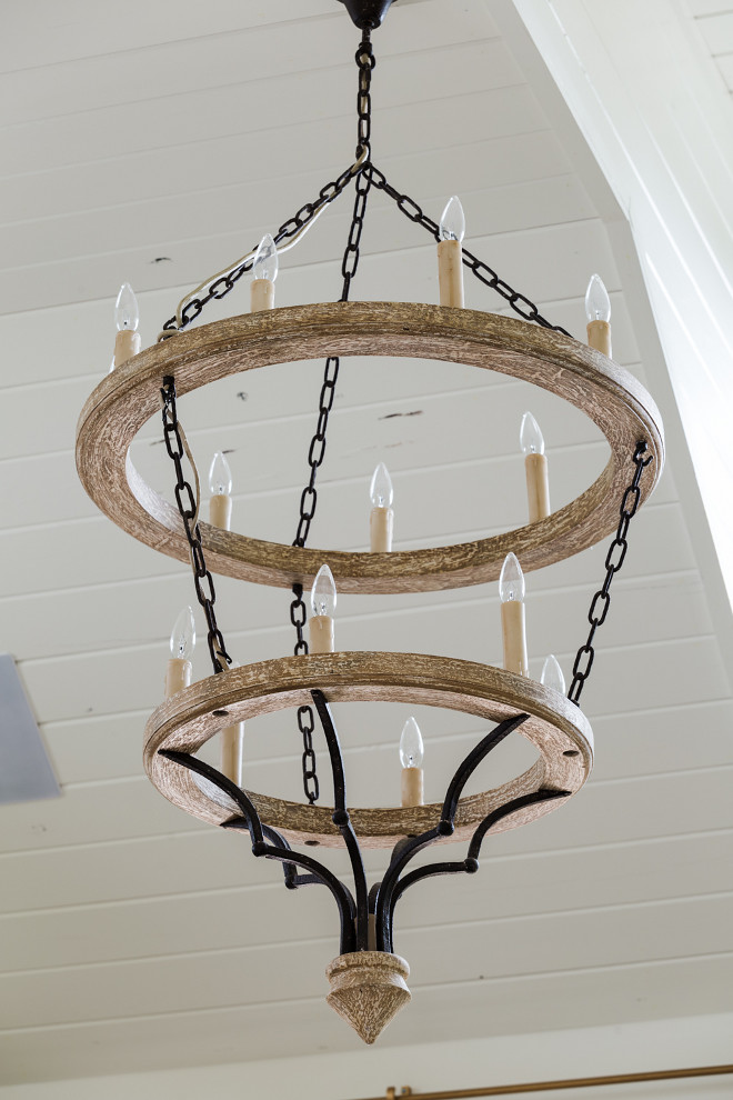 Wood chandelier source on Home Bunch