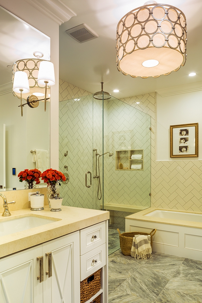 Mitered Bathroom Countertop is Pearl Limestone Mitered Bathroom Countertop #MiteredBathroomCountertop #MiteredCountertop