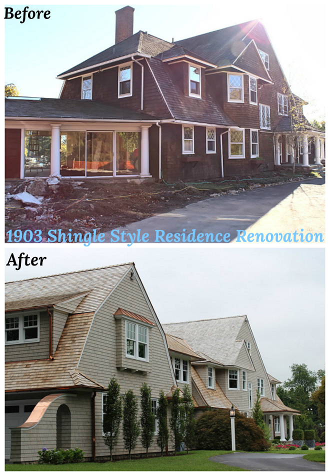 Before and After Gambrel Shingle-style Home renovation #BeforeandAfter