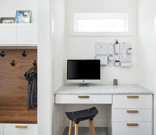 Mudroom with desk and Walnut mudroom bench