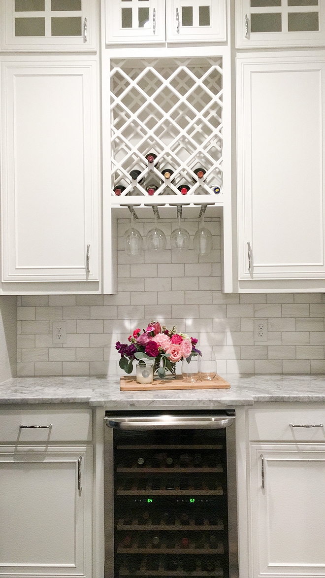 White Butler's Pantry painted in Sherwin Williams SW 7005 Backsplash Daltile M313 Contempo White Marble tile Countertop is Superwhite Quartzite 