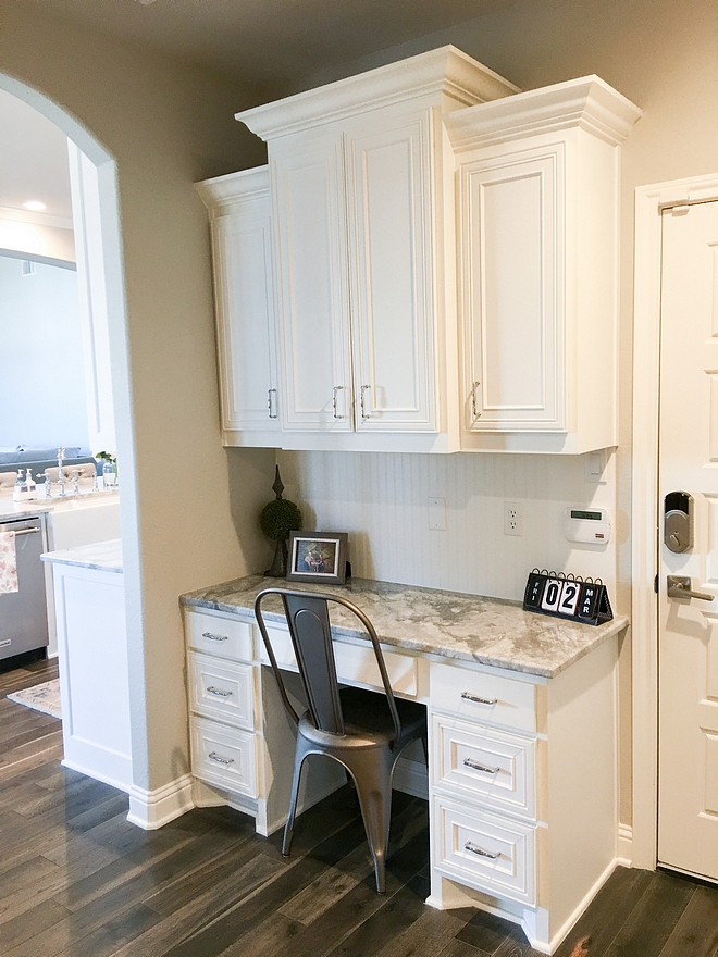 Drop Zone Desk with Superwhite quartzite countertop Drop Zone Desk #DropZone #Desk