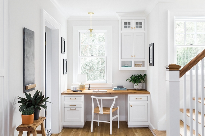 Work Station Work Station Work Station Work Station The trim, desk and upper cabinet are Benjamin Moore Super White #WorkStation