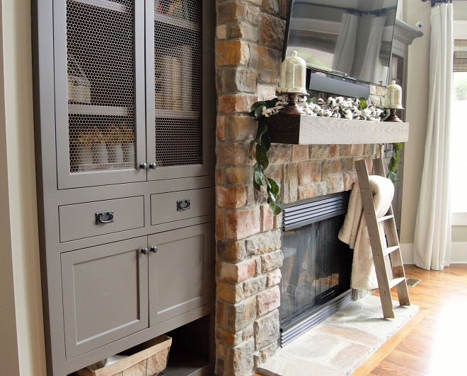 Grey Fireplace Cabinets Living room cabinets flank stone fireplace sources on Home Bunch